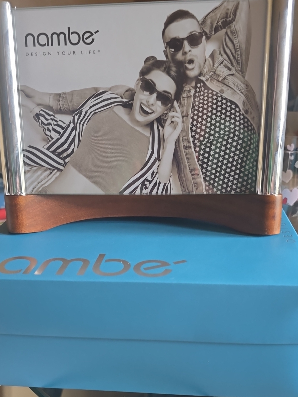 Nambe Silver Metal and Brown Wood Curved Picture Frame